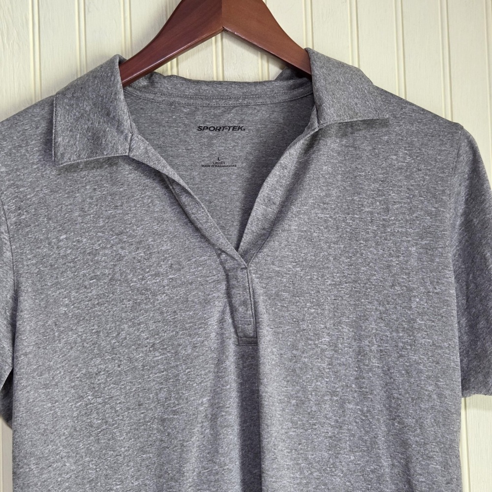 Sport-Tek Polo Shirt Womens Large Gray Heather Short Sleeve Performance Top